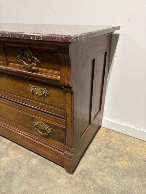 Antique Dresser With Marble Top And 4 Drawers AS IS - Thumbnail 3
