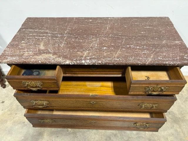 Antique Dresser With Marble Top And 4 Drawers AS IS - Thumbnail 6