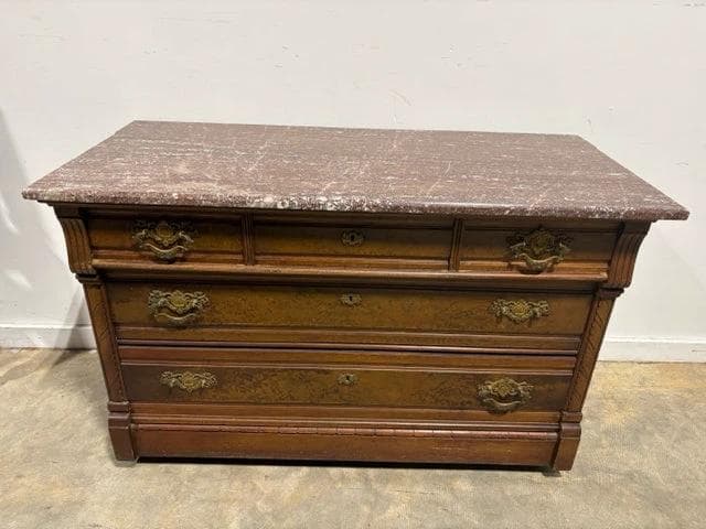 Antique Dresser With Marble Top And 4 Drawers AS IS - Image 1