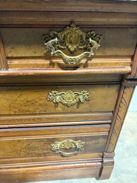 Antique Dresser With Marble Top And 4 Drawers AS IS - Thumbnail 4
