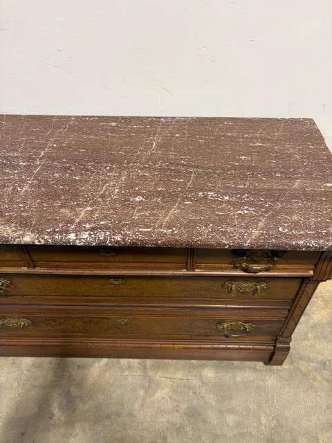 Antique Dresser With Marble Top And 4 Drawers AS IS - Thumbnail 2
