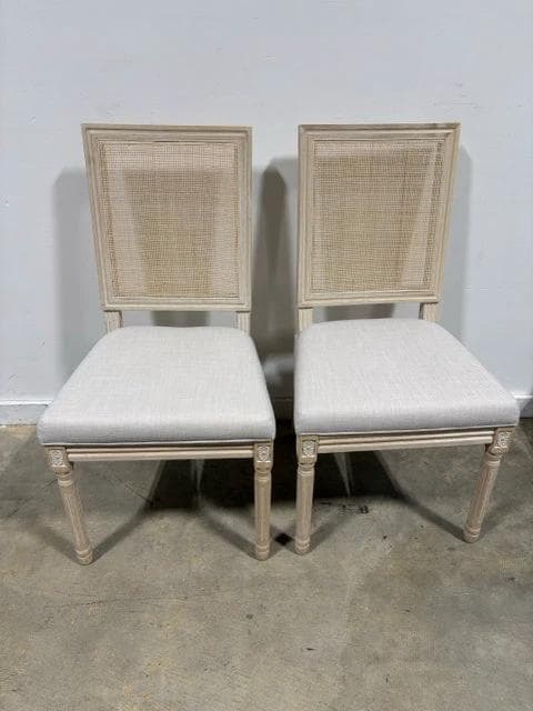 Set Of 2 Rattan Back French Country Cream Dining Chairs - Image 1