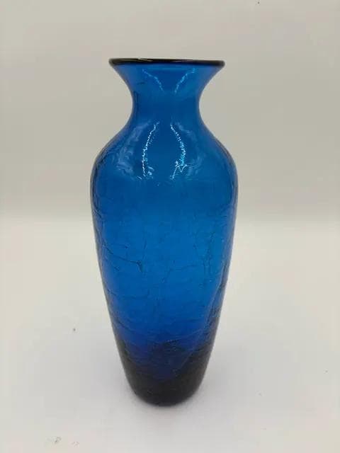 Blenko Handcraft Dark Blue Handblown Crackled Glass Vase - Image 1
