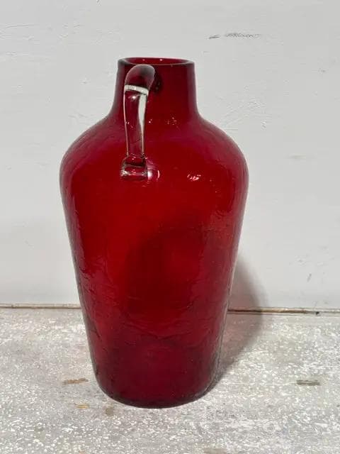 Large Red Handblown Glass Vase With Handle - Thumbnail 2