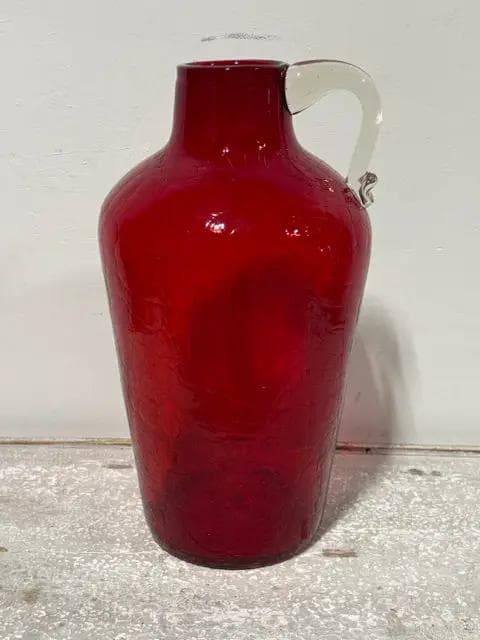 Large Red Handblown Glass Vase With Handle - Image 1