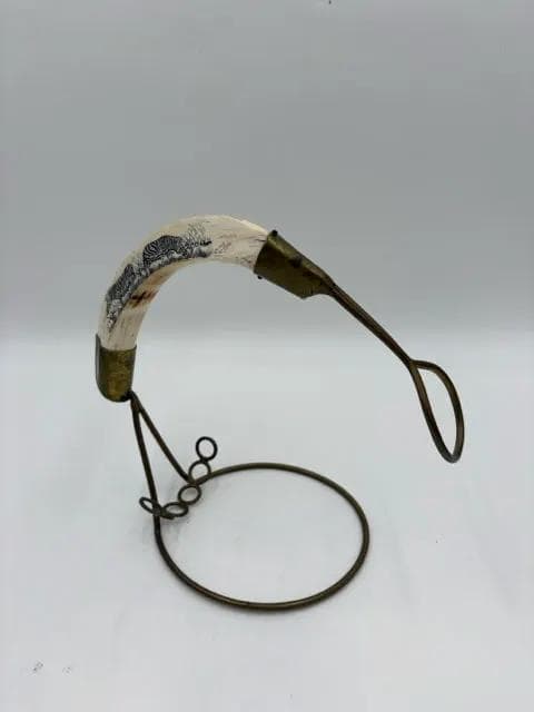 Brass And Etched Horn Wine Bottle Holder - Image 1