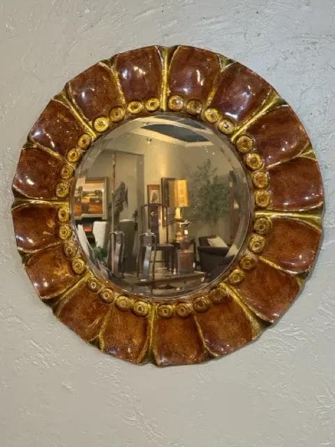 Rust Art Glass Round Framed Mirror - Image 1