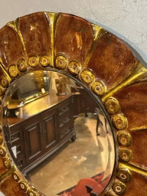 Rust Art Glass Round Framed Mirror - Thumbnail 2