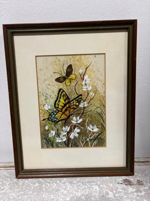 White Flowers And Butterflies Framed Print - Image 1