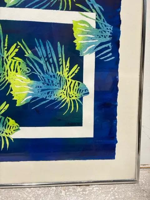 Blue And Green Screen Printed Fish Framed Print - Thumbnail 2