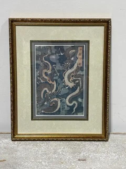 Twin Dragons by Yoshitsuya Utagawa Framed Print - Image 1