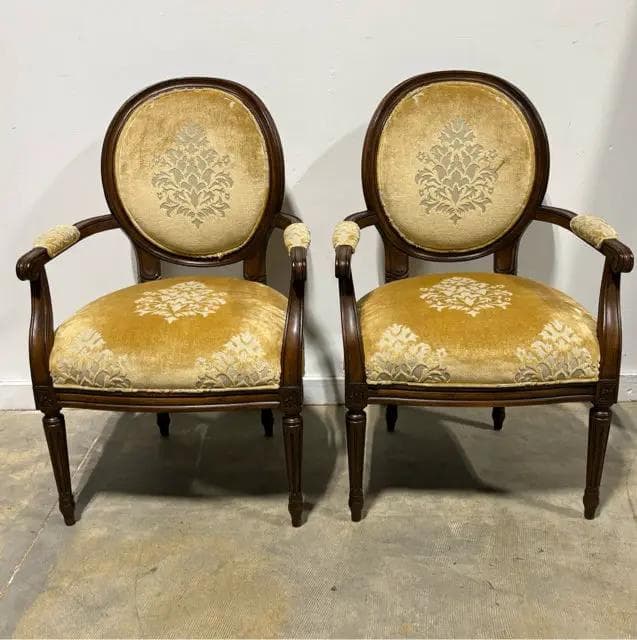 Pearson Set of 2 Armed Gold Burnout Velvet Dining Room Chairs - Image 1