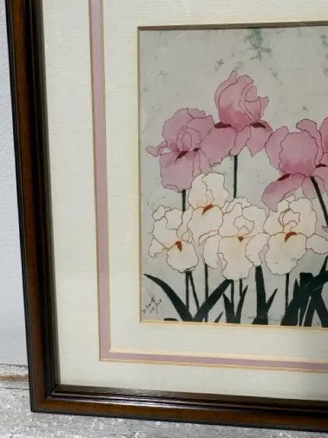 White And Pink Irises Signed Framed Print - Thumbnail 2