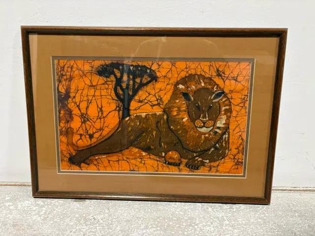 Framed Orange Lion Tapestry - Image 1