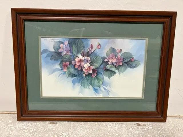 Pink Floral Framed Watercolor By Carolyn Shores Wright - Image 1
