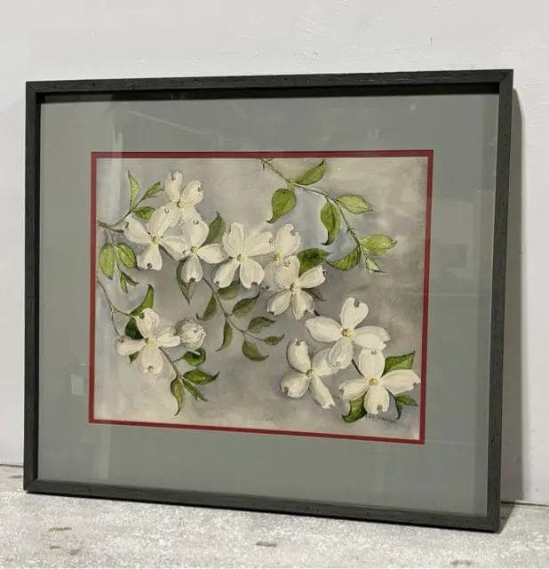Magnolia Painting in Gray Framed Wall Art - Image 1
