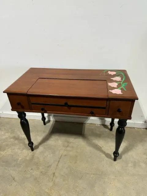 Antique Floral Handpainted Desk With 4 Drawers - Image 1