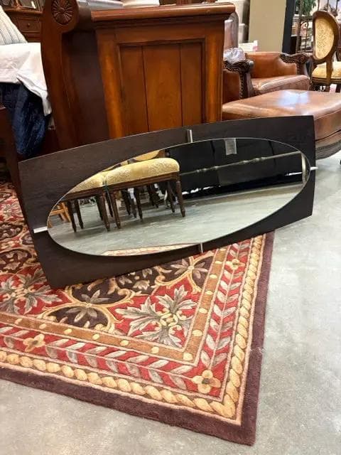 Black & Silver Oval Wall Mirror - Image 1