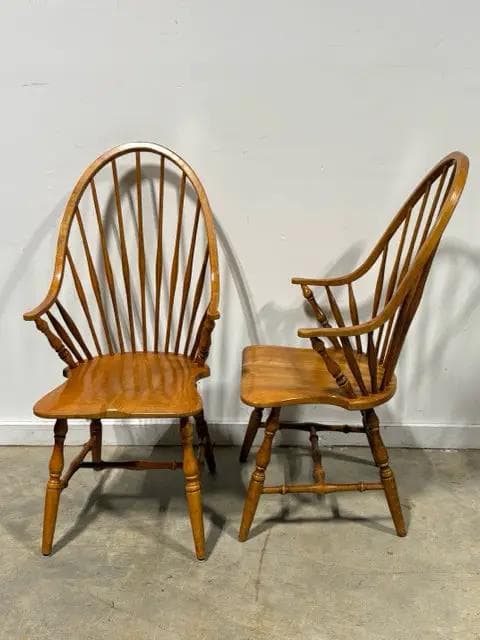 Set of 2 Wooden Oak Shaker Dining Arm Chairs - Thumbnail 2