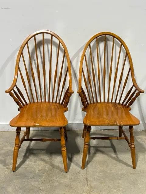 Set of 2 Wooden Oak Shaker Dining Arm Chairs - Image 1