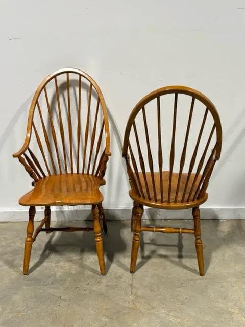 Set of 2 Wooden Oak Shaker Dining Arm Chairs - Thumbnail 3