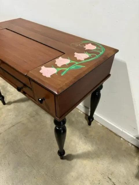 Antique Floral Handpainted Desk With 4 Drawers - Thumbnail 2
