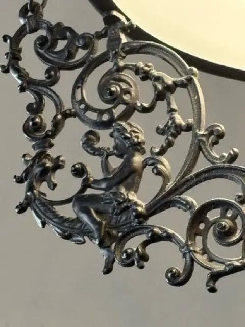 Vintage Dutch Colonial Black Iron And Amber Glass Hanging Oil Lamp - Thumbnail 3