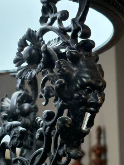 Vintage Dutch Colonial Black Iron And Milk Glass Hanging Oil Lamp - Thumbnail 3