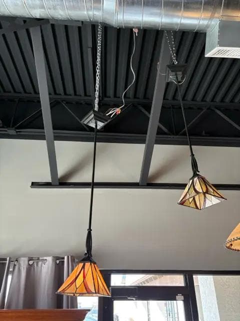 Set Of 2 Quoizel Stained Glass Pendant Light Fixtures - Image 1