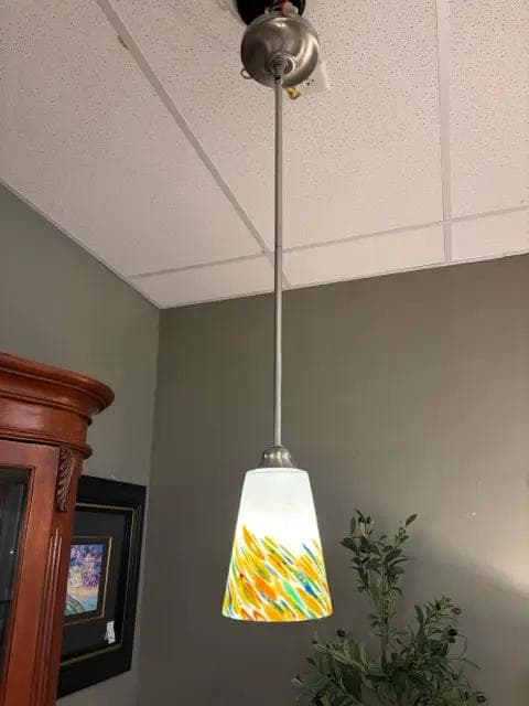 Set Of 2 White Multicolor Glass Pendant Light Fixtures - Image 1