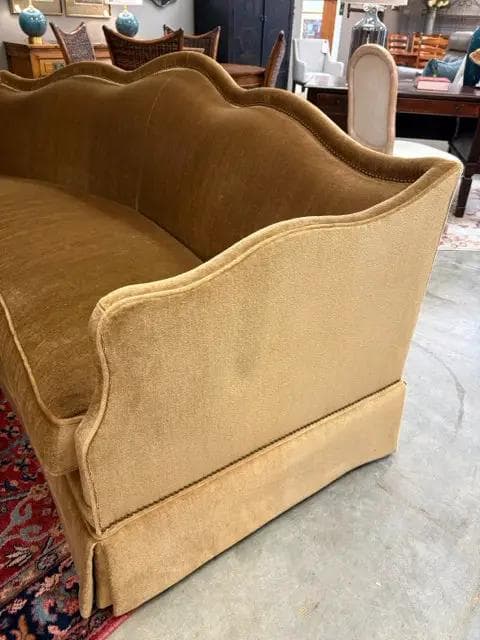 Sherrill Curved Gold Mohair Sofa With Nailheads - Thumbnail 2