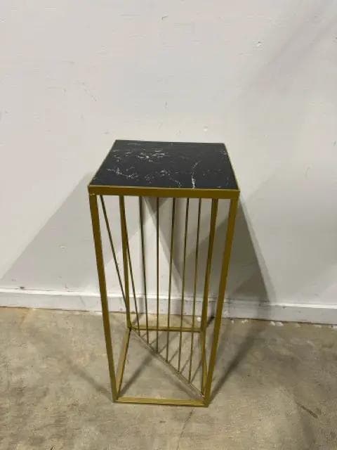 Gold Metal Accent Table With Black Faux Marble Top - Image 1