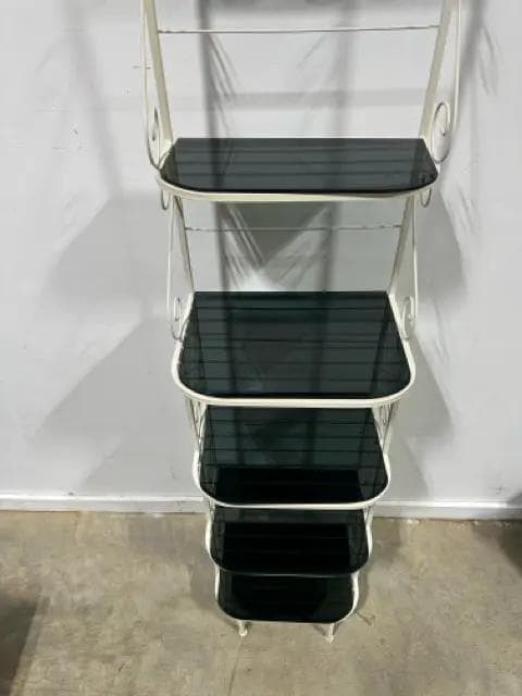 White Metal Shelf With Glass Top Shelves - Thumbnail 2