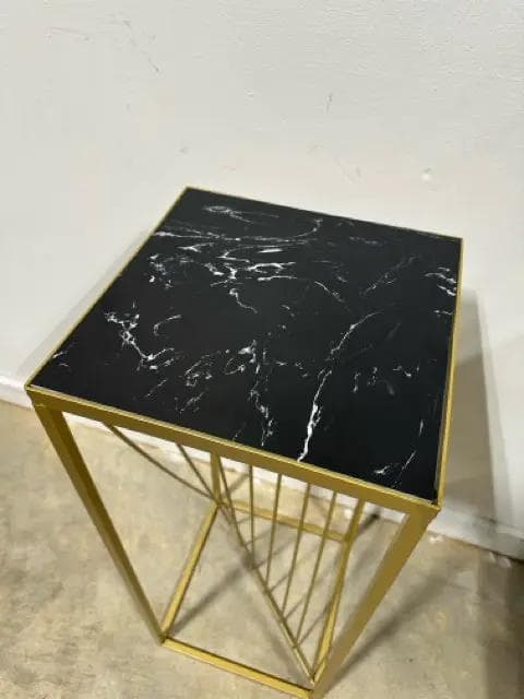 Gold Metal Accent Table With Black Faux Marble Top - Thumbnail 2