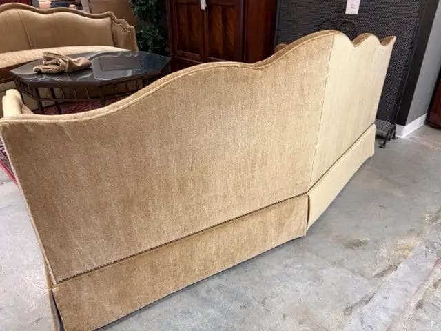 Sherrill Curved Gold Mohair Sofa With Nailheads - Thumbnail 3