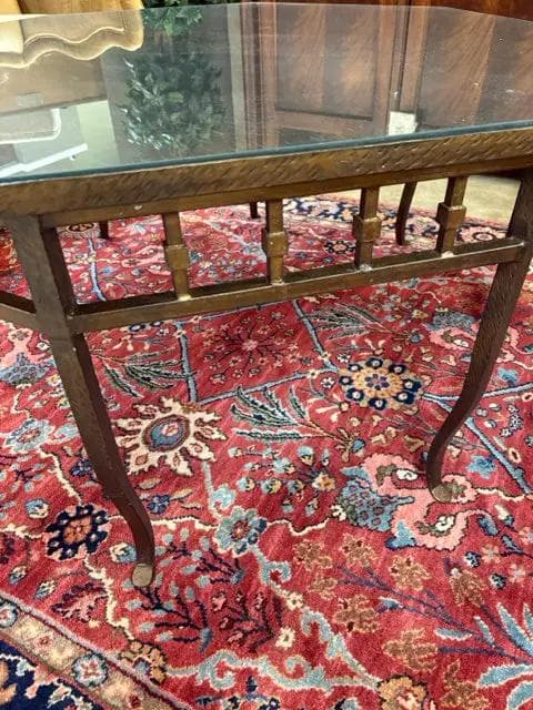 Mottled Patina Iron Octagonal Cocktail Table With Etched Brass Top - Thumbnail 2