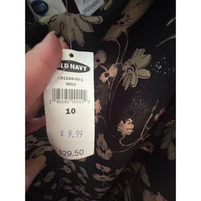 Old Navy Floral Midi Skirt Size 10 Black Tan Scalloped Waist Flowy 161226-00-1 - Thumbnail 3