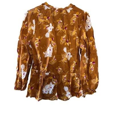 A New Day Brown Floral V-Neck Tie Waist Blouse Size S NWT 566521 - Thumbnail 2