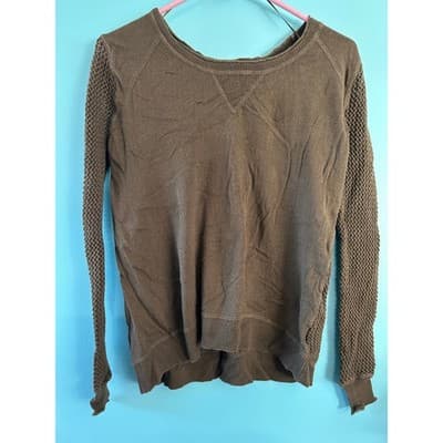 Rock & Republic Sweater Womens Small Brown Mesh Back Crochet Sleeve Pullover - Image 1