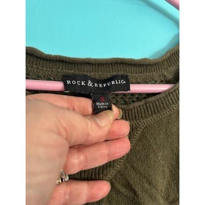 Rock & Republic Sweater Womens Small Brown Mesh Back Crochet Sleeve Pullover - Thumbnail 3