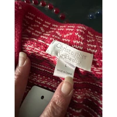 Christopher & Banks Sweater Vest Womens Large Red Fair Isle Toggle Knit New - Thumbnail 3