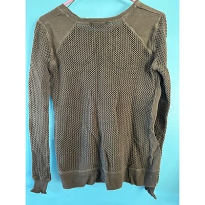 Rock & Republic Sweater Womens Small Brown Mesh Back Crochet Sleeve Pullover - Thumbnail 4