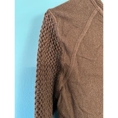 Rock & Republic Sweater Womens Small Brown Mesh Back Crochet Sleeve Pullover - Thumbnail 2