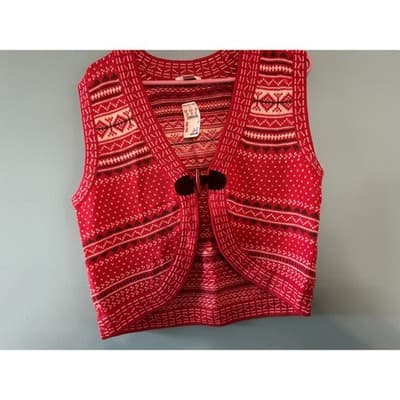 Christopher & Banks Sweater Vest Womens Large Red Fair Isle Toggle Knit New - Image 1