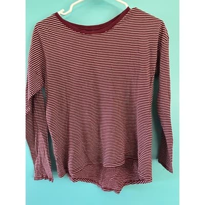 Old Navy Striped Long Sleeve Shirt XL 14 Burgundy White Crew Neck Casual Tee - Image 1