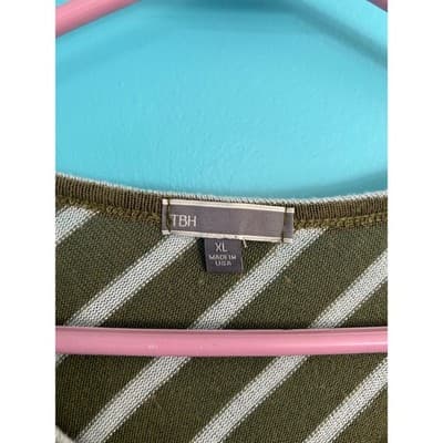 TBH Top Womens XL Green White Striped Long Sleeve High Low Scoop Neck DK3646 - Thumbnail 3