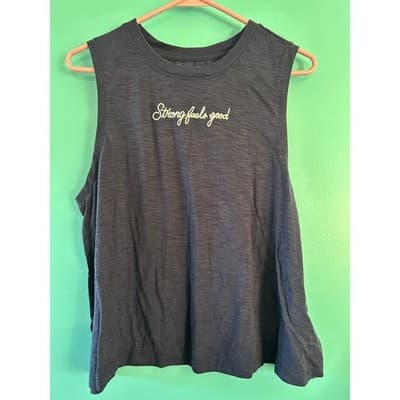 Old Navy Active Muscle Tank Top Large Navy Blue Strong Feels Good Go-Dry Workout - Image 1