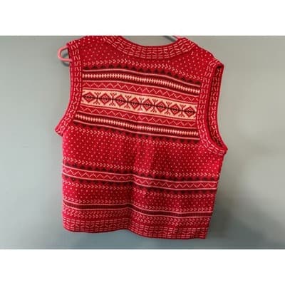 Christopher & Banks Sweater Vest Womens Large Red Fair Isle Toggle Knit New - Thumbnail 2
