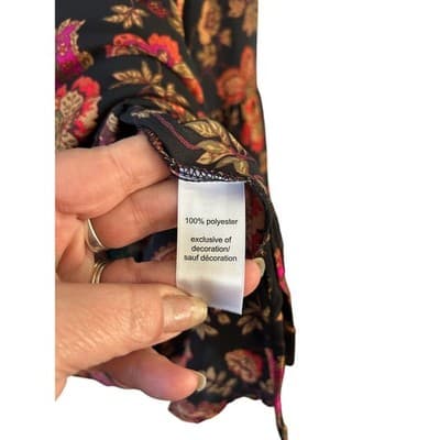 Maurices Blouse Womens Large Black Floral Paisley Bell Sleeve V-Neck Boho Top - Thumbnail 4