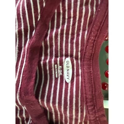 Old Navy Striped Long Sleeve Shirt XL 14 Burgundy White Crew Neck Casual Tee - Thumbnail 3